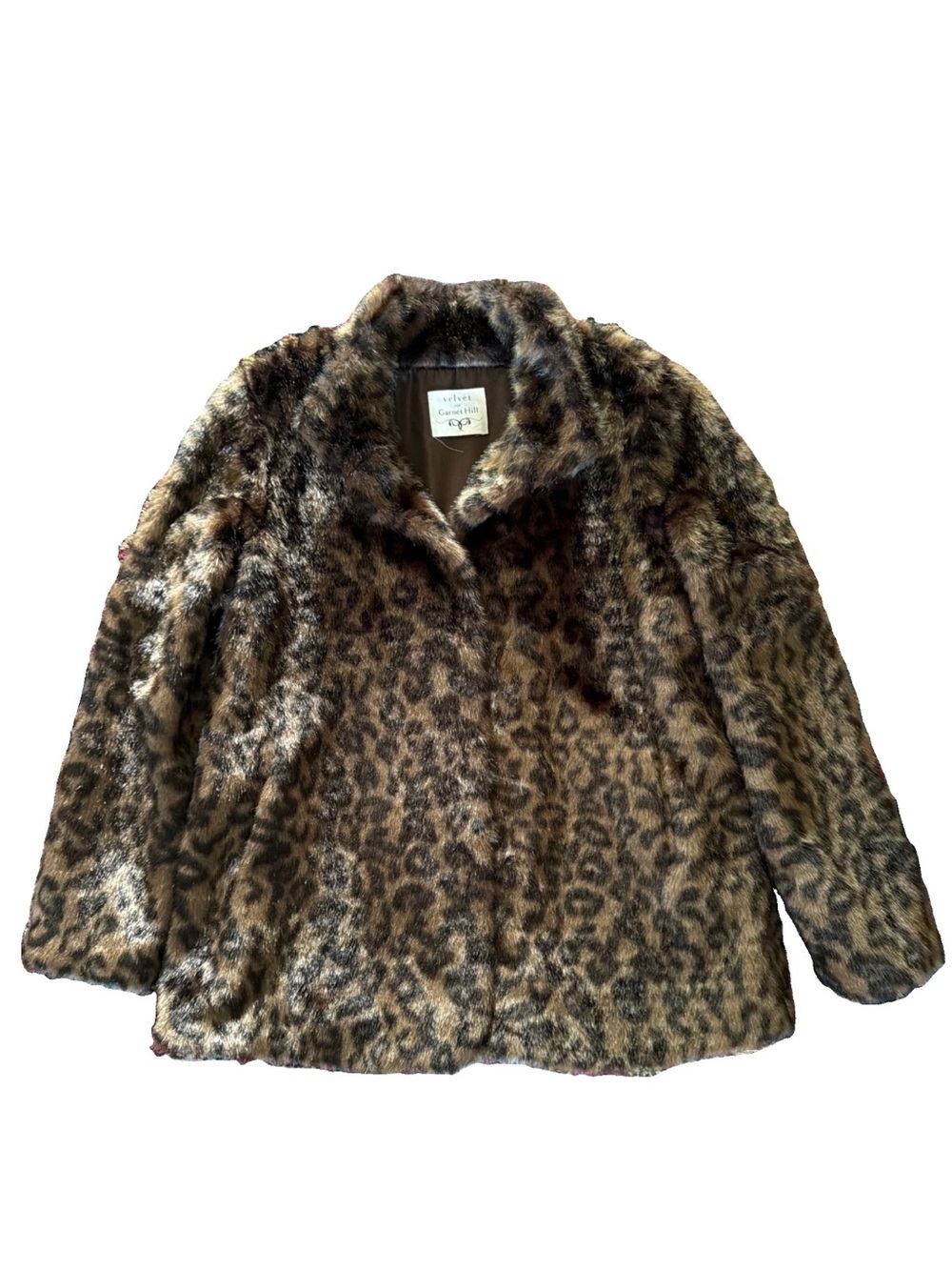 NWT Garnet Hill Velvet by Graham & Spencer Leopard Print Faux Fur Coat Size XL